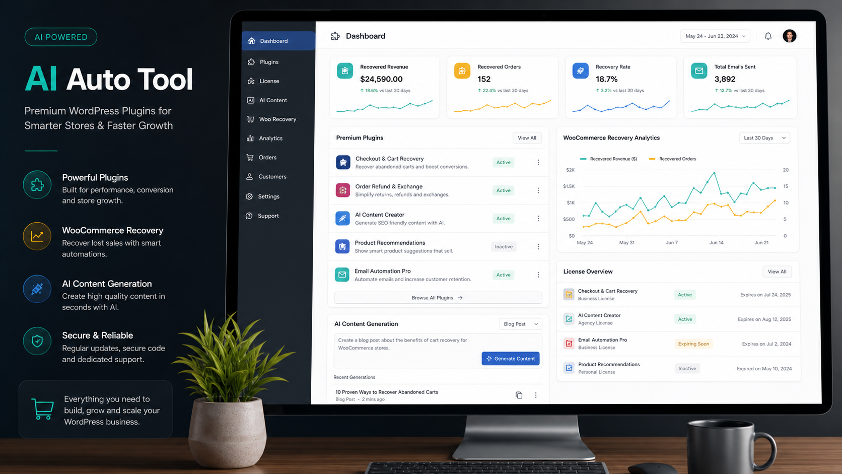 AI Auto Tool plugin marketplace dashboard mockup